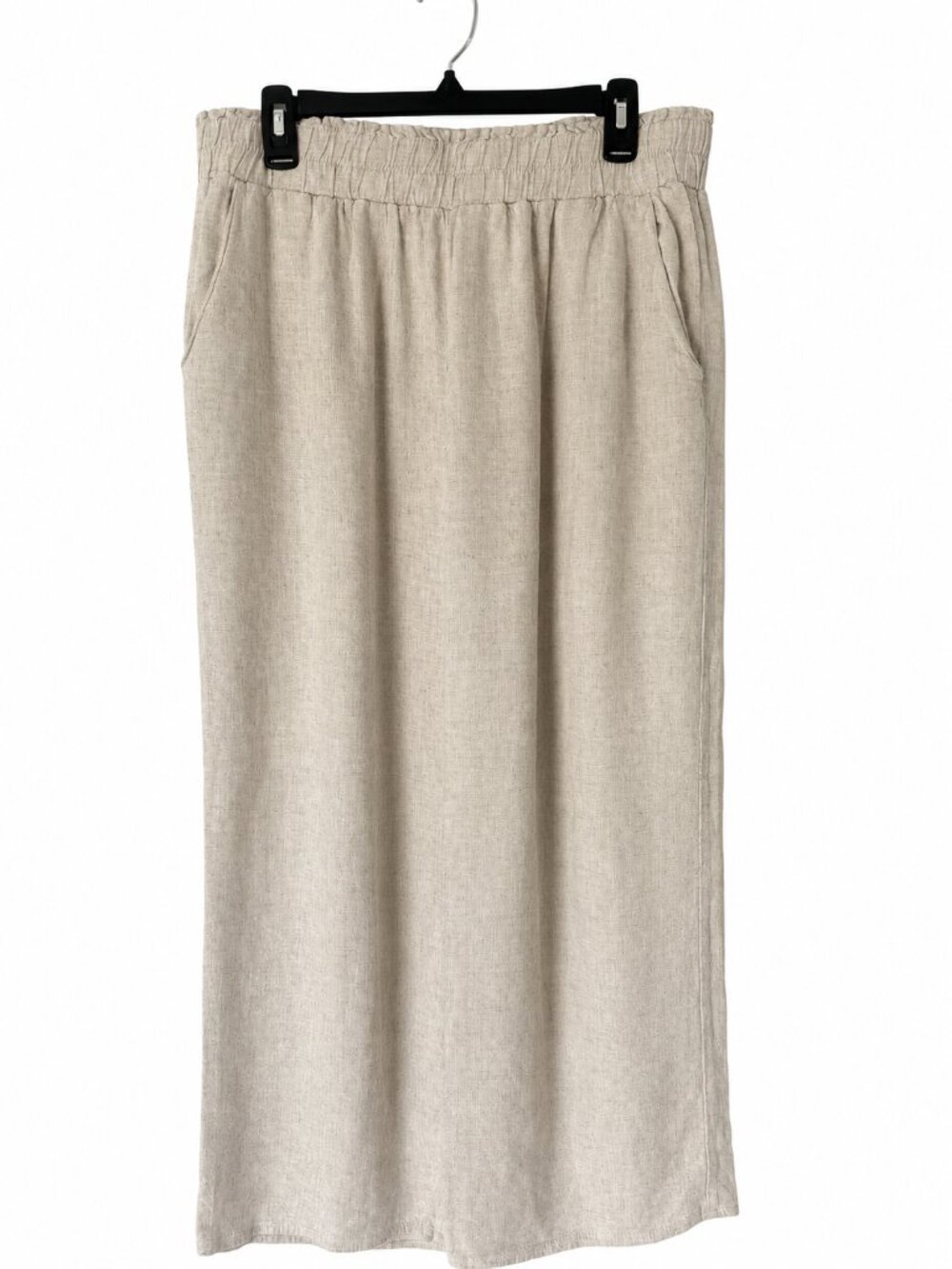 Hunter & Brown Linen Blend Paperbag Wide Leg Pants Beige Large